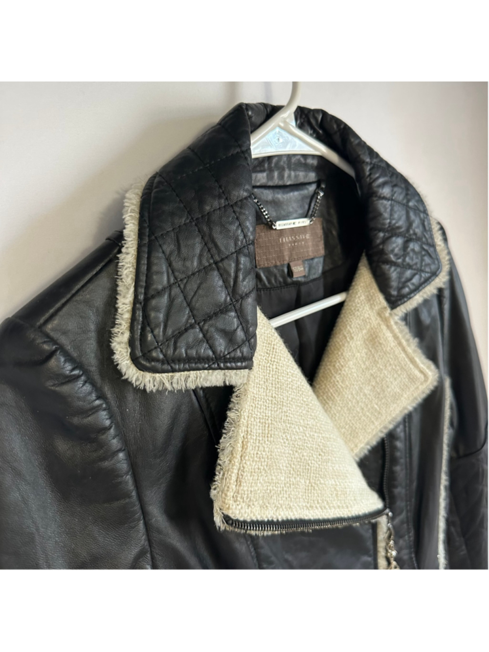 ELLASSAY FIRST Lambskin Leather Tweed BLACK Quilted MOTO Biker JACKET WOMENS M - Picture 7 of 13